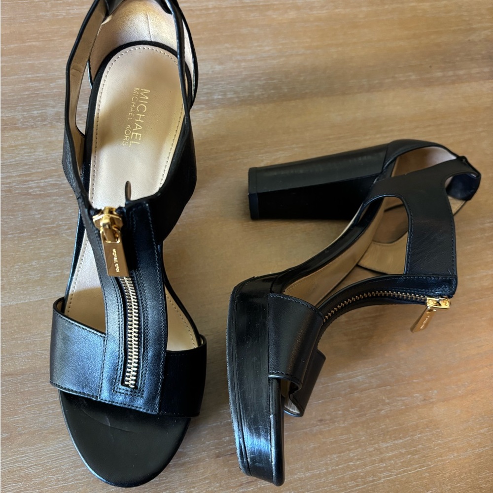 Host Pick 🎉mMichael Kors Berkley Zip Front Heeled Sandals Black, 8.5